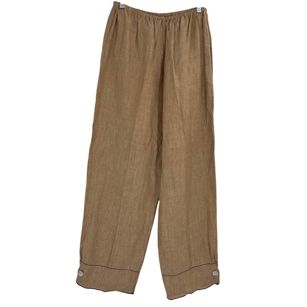 Vintage Crunch Linen Barrel Leg Lagenlook Brown ElasticPants Rare Women 2 Med